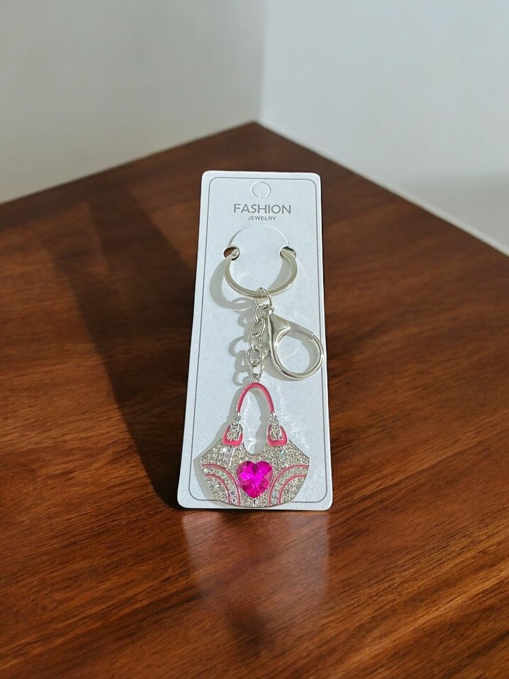 Pink Crystal Heart Purse Keychain & Bag Charm